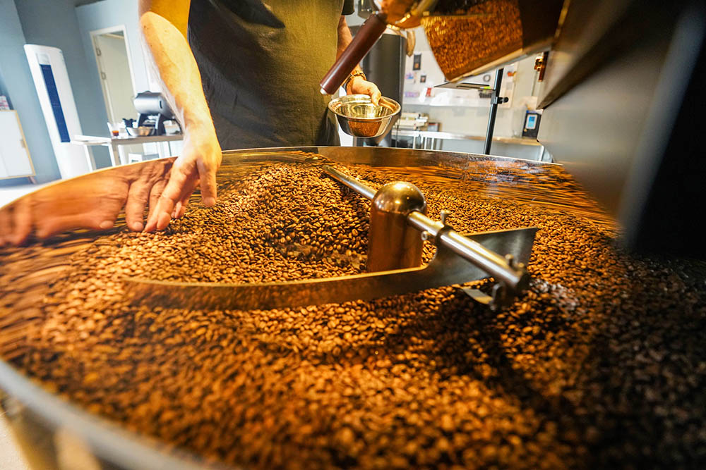 咖啡工坊里，弗蘭克指尖掠過豆粒，剔除烘焙過程中產(chǎn)生的殘次豆，確保成品豆品質均一。