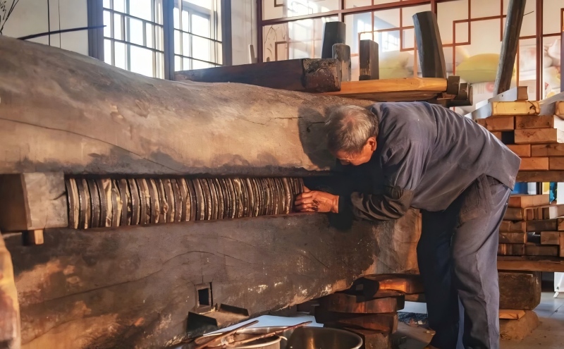 “木龍榨”榨油工藝已有近千年歷史。圖源：常山發(fā)布