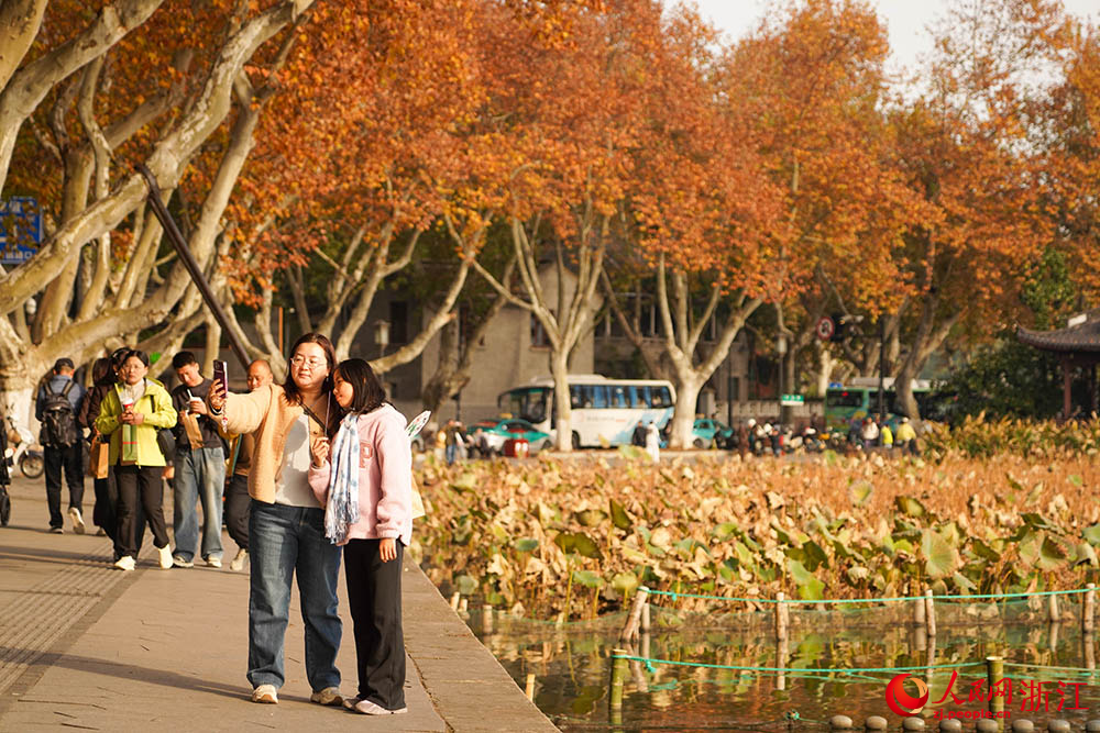 市民游客邂逅西湖獨有的詩意與美好。人民網(wǎng) 章勇濤攝